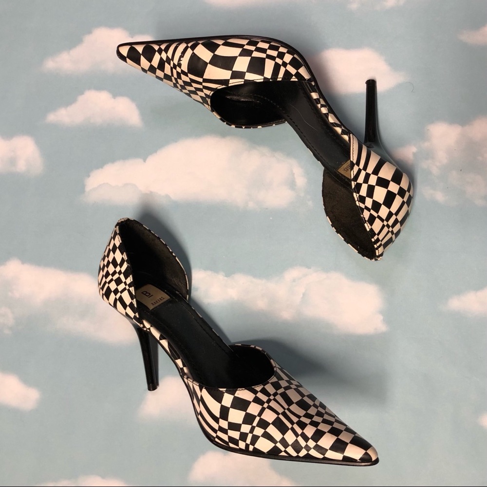 Vintage Warped Checkered Pointed Toe Heels